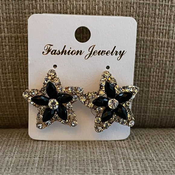 Women Earrings Fashion Black/Gold Tone Fashion Jewelry Crystals Accent - Picture 3 of 12